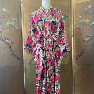 Floor length robe with rose print by Serenada, size 3X